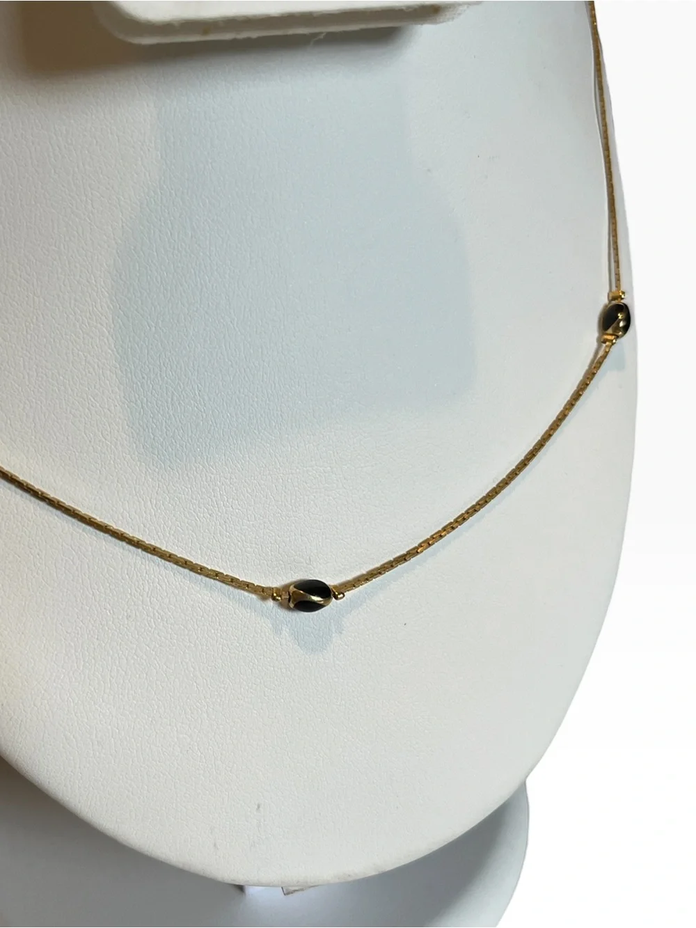 Vintage Gold Tone Black Ball Necklace CC X